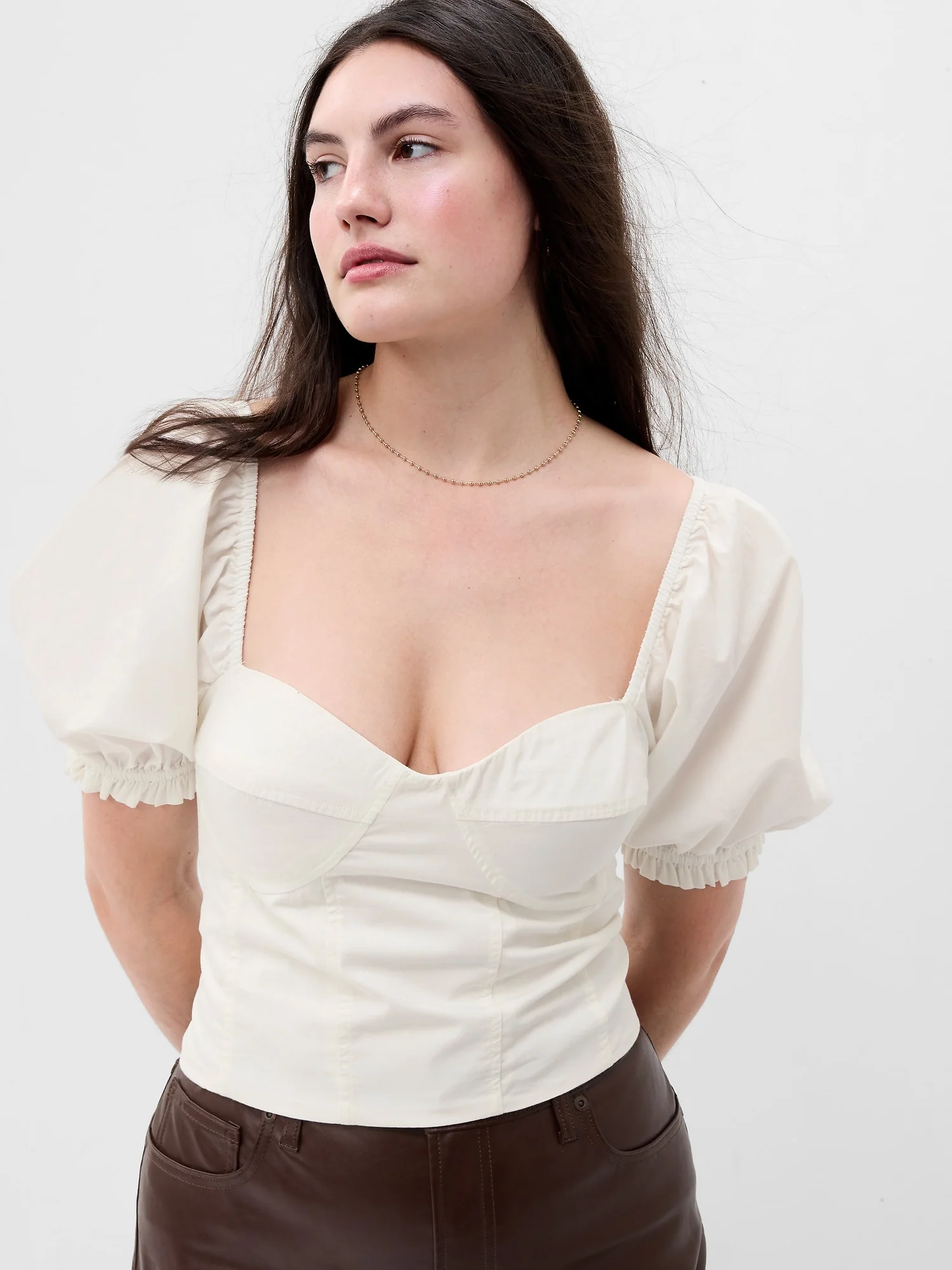 Puff Sleeve Sweetheart Crop Top - Image 3