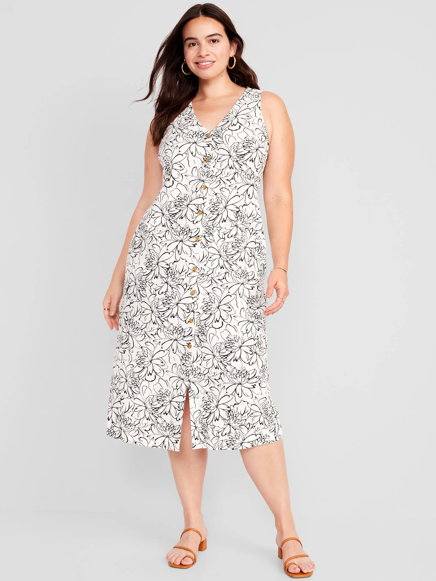 Sleeveless Button-Front Linen-Blend Maxi Shift Dress for Women - Image 4